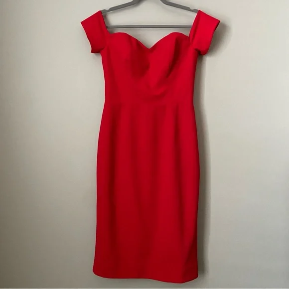 DRESS THE POPULATION Off Shoulder Cocktail Dress Red Size M - Picture 2 of 13